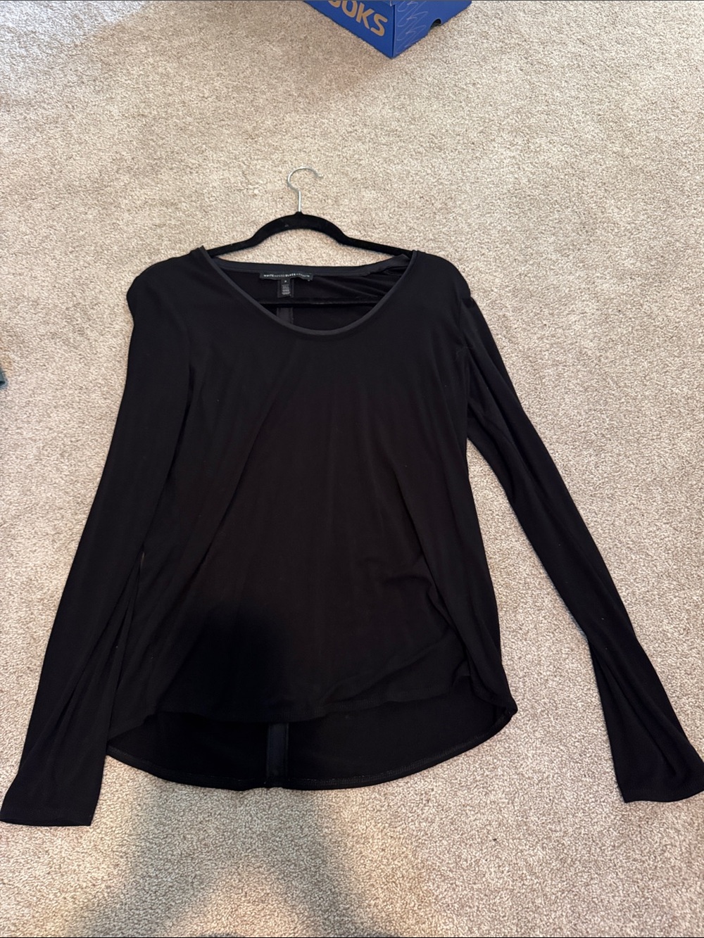White House Black Market Black Long-Sleeve Scoop Neck Top